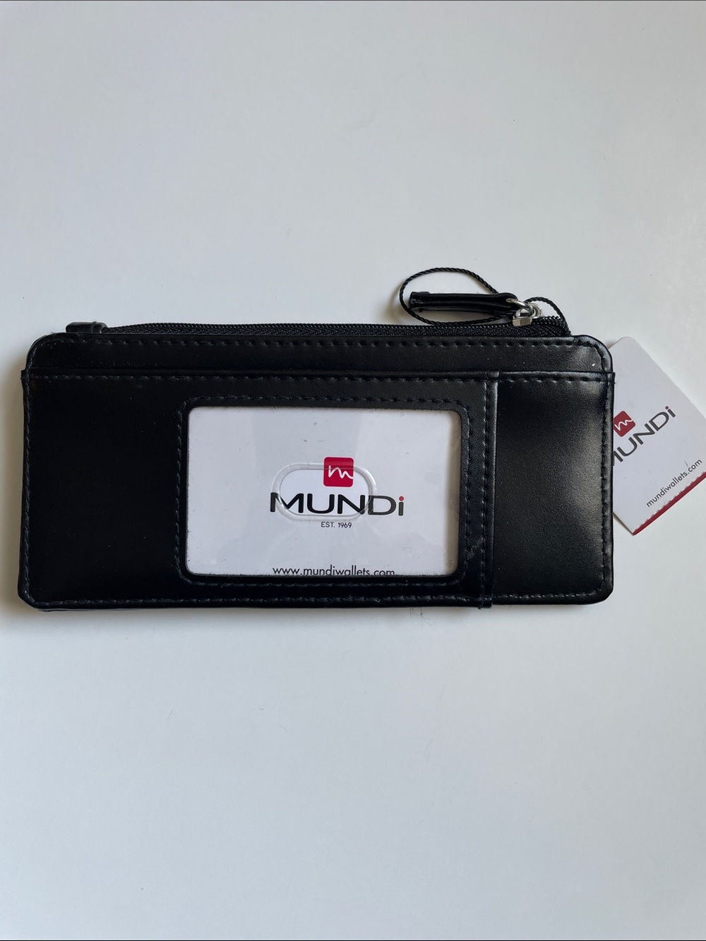 mundi Black Slim Card Organizer Wallet with Snap Strap